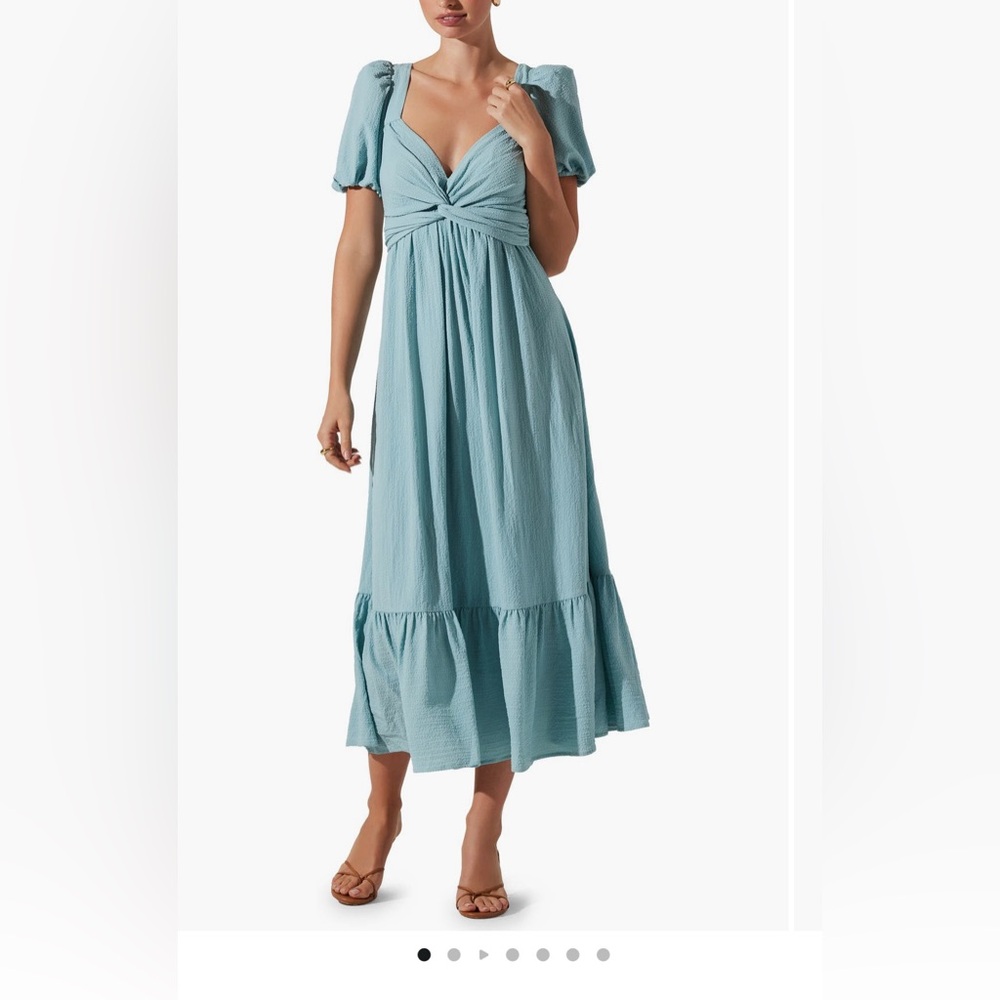 NWT ASTR the Label Tie Back Puff Sleeve Midi Dress - Teal - Large